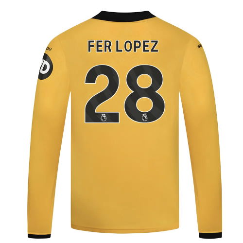 2025-2026 Wolves Long Sleeve Home Shirt - Kids (Fer Lopez 28)