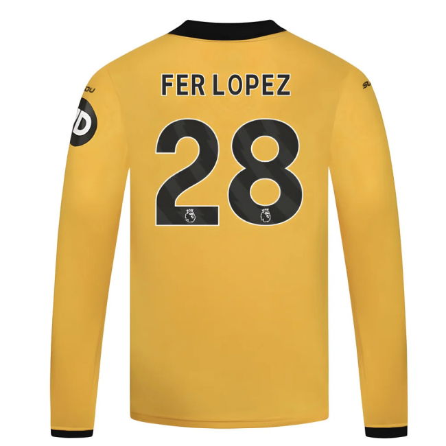 2025-2026 Wolves Long Sleeve Home Shirt - Kids (Fer Lopez 28)
