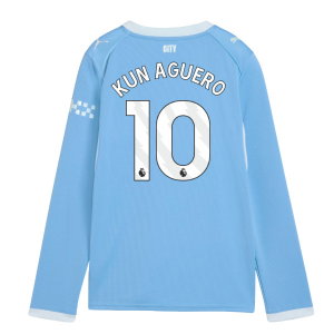 2026-2027 Man City Home Long Sleeve Shirt (Kids) (Kun Aguero 10)