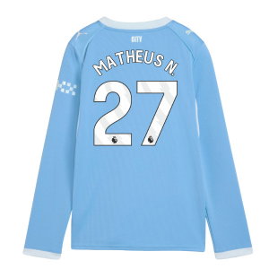 2026-2027 Man City Home Long Sleeve Shirt (Kids) (Matheus N. 27)