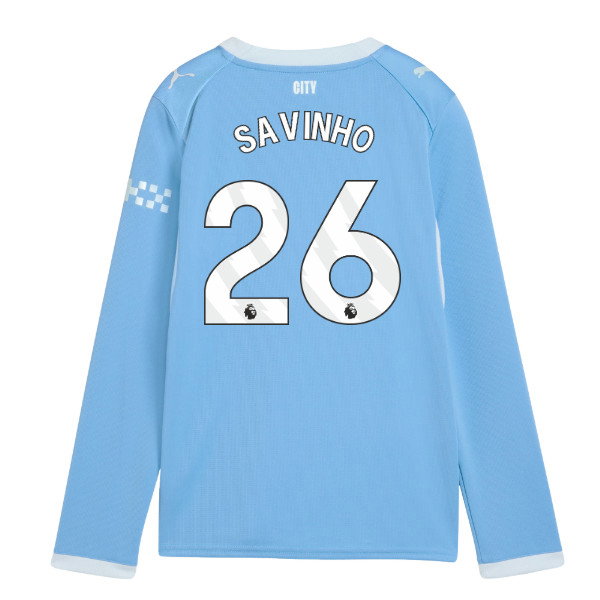 2026-2027 Man City Home Long Sleeve Shirt (Kids) (Savinho 26)