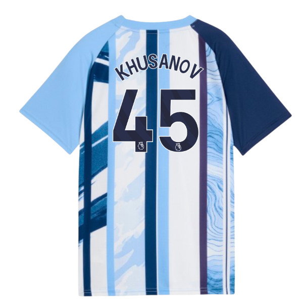 2026-2027 Man City Warm Up Jersey (White/Blazing Blue) - Kids (Khusanov 45)