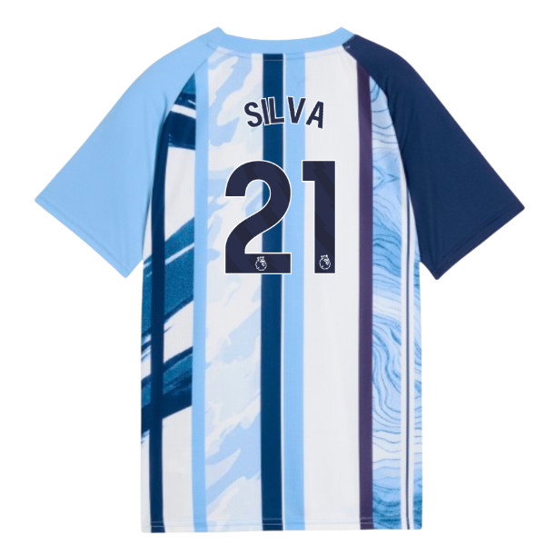 2026-2027 Man City Warm Up Jersey (White/Blazing Blue) - Kids (Silva 21)