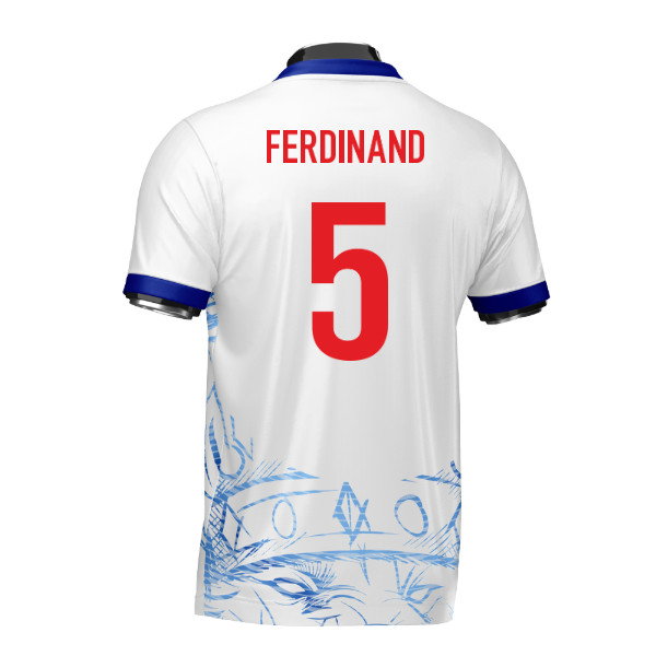 England Heritage Football Jersey White/Blue (Wolvate) Adult Short Sleeve (Ferdinand 5)