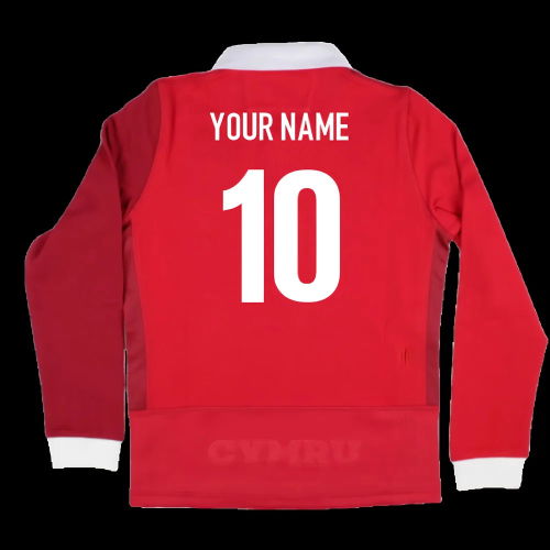 2025-2026 Wales WRU Home LS Cotton Rugby Shirt (Kids) (Your Name)