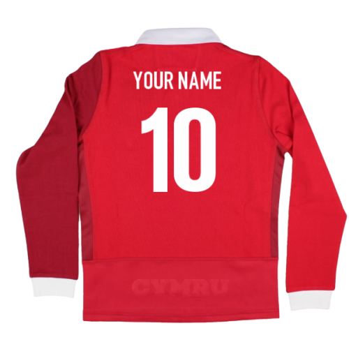 2025-2026 Wales WRU Home LS Cotton Rugby Shirt (Kids) (Your Name)