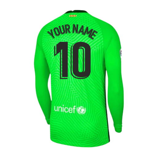 2020-2021 Barcelona Home Goalkeeper Shirt (Green) (Your Name)