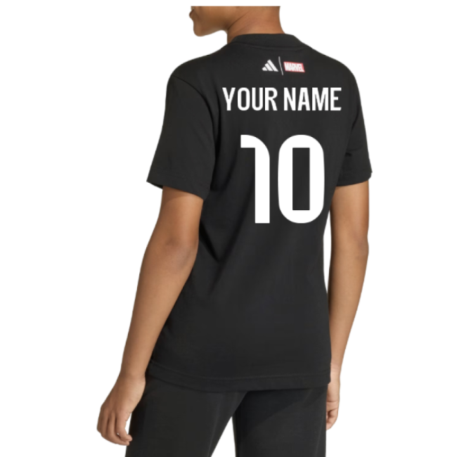 2025-2026 Real Madrid Marvel Tee (Black) - Kids (Your Name)