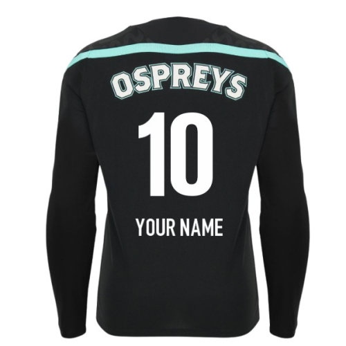 2026-2027 Ospreys Rugby Poly Long Sleeve Training Shirt (Black) (Your Name)