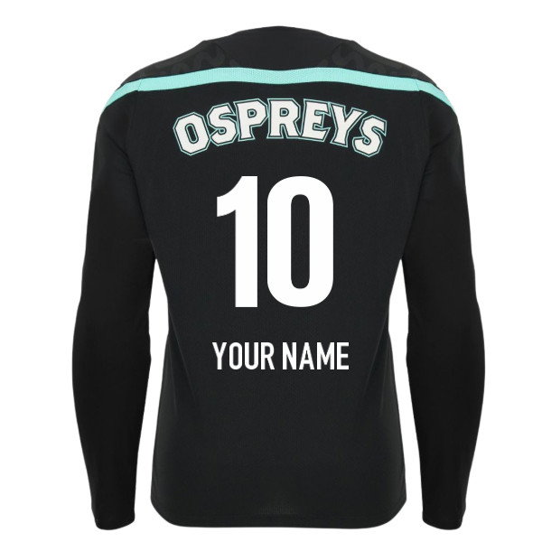 2026-2027 Ospreys Rugby Poly Long Sleeve Training Shirt (Black) (Your Name)