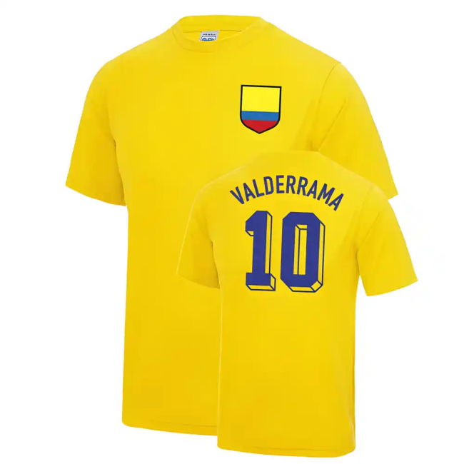 Carlos Valderrama Colombia World Cup Football T Shirt - Yellow