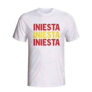 Andres Iniesta Spain Player Flag T-shirt (white) - Kids