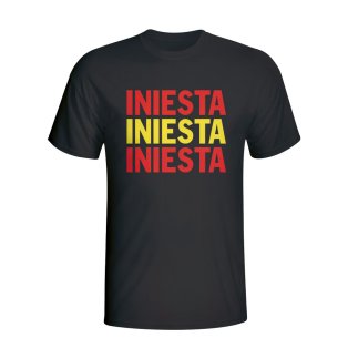 Andres Iniesta Spain Player Flag T-shirt (black) - Kids
