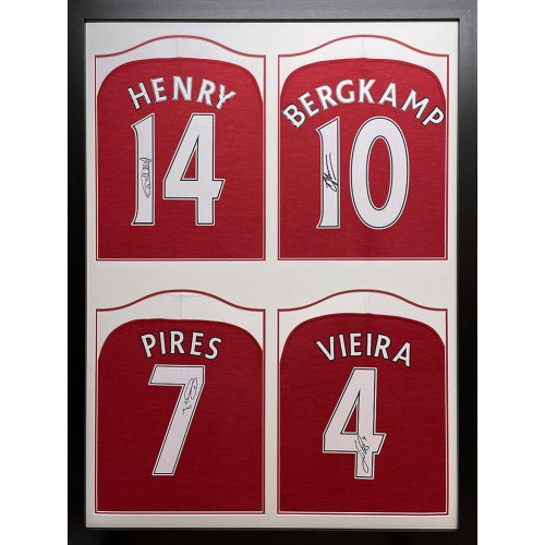 Arsenal FC Henry Bergkamp, Pires & Vieira Signed Shirt (Quad Framed) Arsenal FC Henry Bergkamp, Pires & Vieira Signed Shirt (Quad Framed)