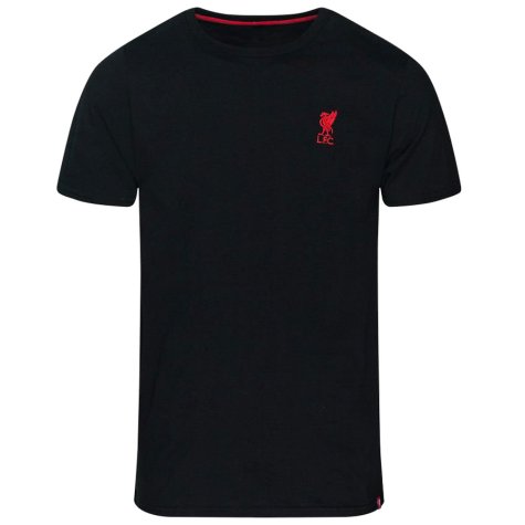 Liverpool FC Embroidered T Shirt Mens Black XX Large