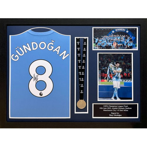 Manchester City FC Gundogan Signed Shirt & Medal (Framed)  Manchester City FC Gundogan Signed Shirt & Medal (Framed)