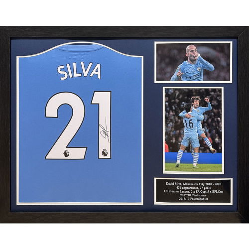Manchester City FC David Silva Signed Shirt (Framed)  Manchester City FC David Silva Signed Shirt (Framed)