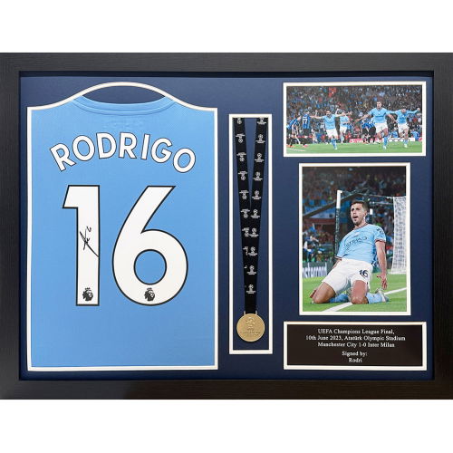 Manchester City FC Rodri Signed Shirt & Medal (Framed)  Manchester City FC Rodri Signed Shirt & Medal (Framed)