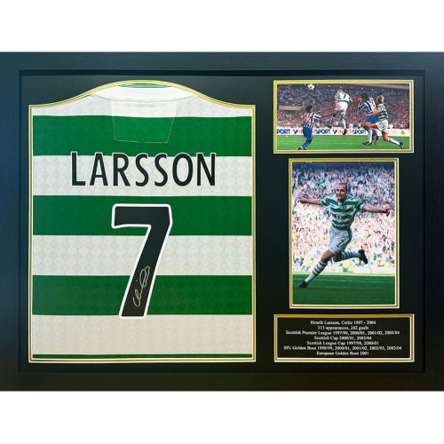 Celtic FC Larsson Centenary Retro Signed Shirt (Framed)