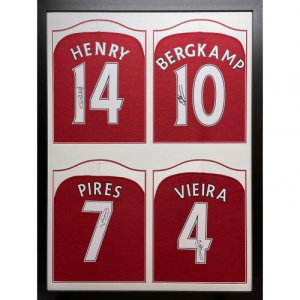 Arsenal FC Henry, Bergkamp, Pires &amp; Vieira Signed Shirt (Quad Framed)