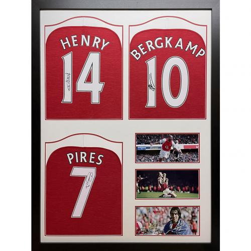Arsenal FC Henry, Bergkamp &amp; Pires Signed Shirt (Trio Framed)