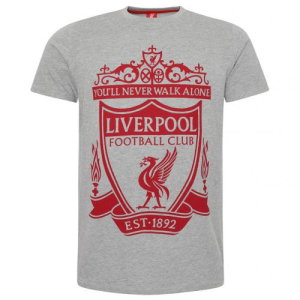 Liverpool FC Crest T Shirt Mens Grey M