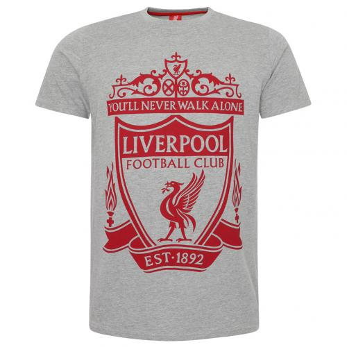 Liverpool FC Crest T Shirt Mens Grey M