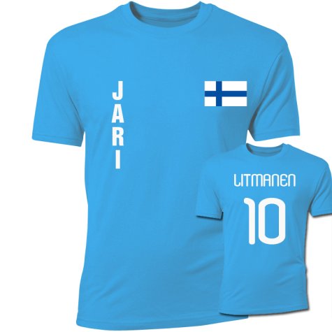 Jari Litmanen Finland Flag T-Shirt (Sky Blue)