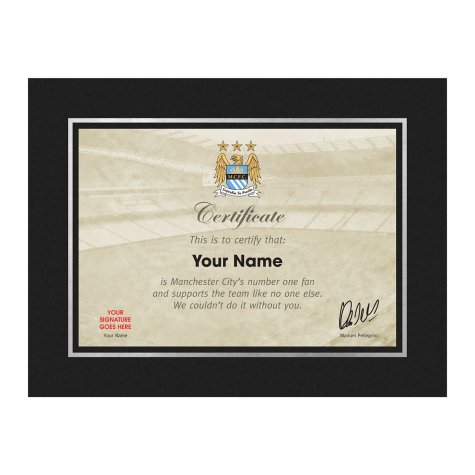 Personalised Manchester City No 1 Fan Certificate in Freestanding Strut Mount