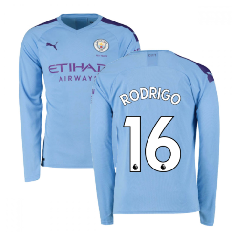 2019-2020 Manchester City Puma Home Long Sleeve Shirt (Rodrigo 16)