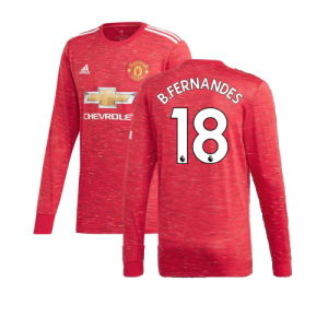 2020-2021 Man Utd Adidas Home Long Sleeve Shirt (B.FERNANDES 18)