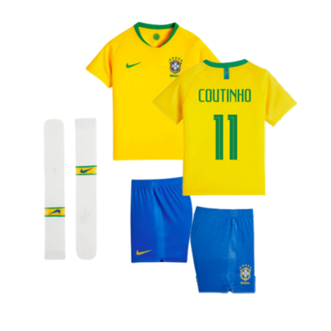 2018-2019 Brazil Little Boys Home Kit (Coutinho 11)