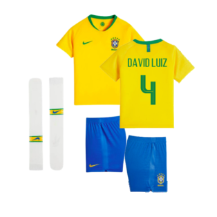 2018-2019 Brazil Little Boys Home Kit (David Luiz 4)