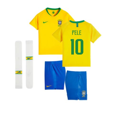 2018-2019 Brazil Little Boys Home Kit (Pele 10)