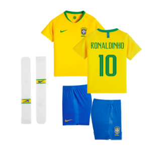 2018-2019 Brazil Little Boys Home Kit (Ronaldinho 10)