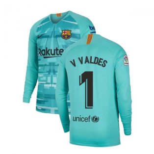 2019-2020 Barcelona Home Nike Goalkeeper Shirt (Hyper Jade) - Kids (V VALDES 1)