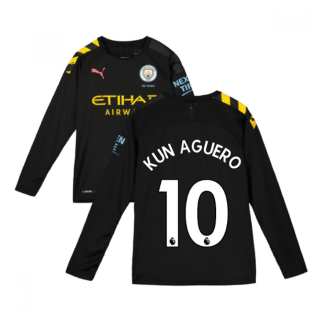 2019-2020 Manchester City Puma Away Long Sleeve Shirt (Kids) (KUN AGUERO 10)
