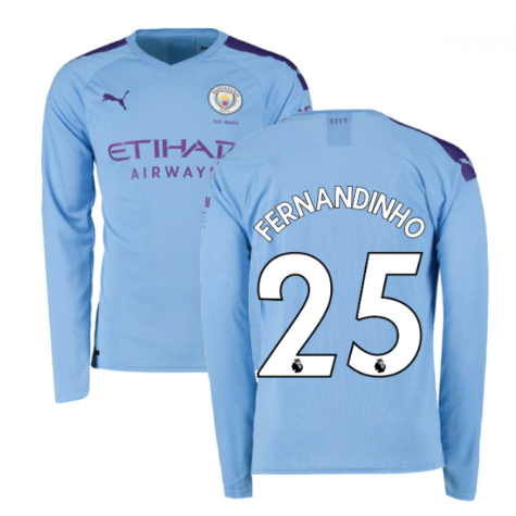 2019-2020 Manchester City Puma Home Long Sleeve Shirt (FERNANDINHO 25)