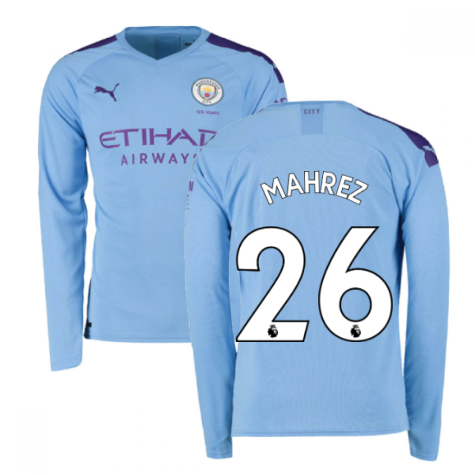 2019-2020 Manchester City Puma Home Long Sleeve Shirt (MAHREZ 26)