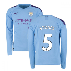 2019-2020 Manchester City Puma Home Long Sleeve Shirt (STONES 5)