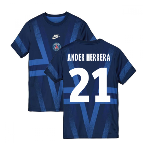 2019-2020 PSG Nike Pre-Match Training Shirt (Blue) (Ander Herrera 21)