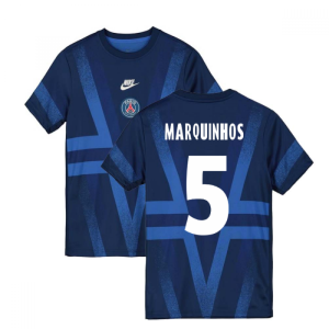 2019-2020 PSG Nike Pre-Match Training Shirt (Blue) (MARQUINHOS 5)