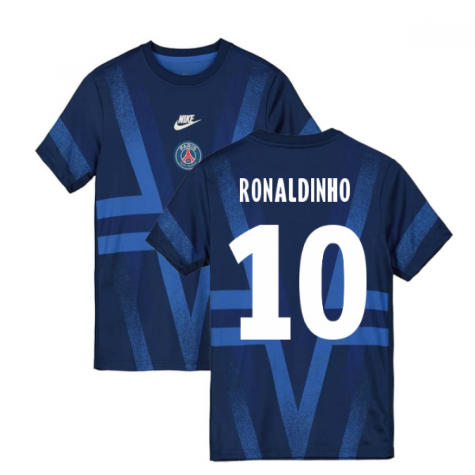 2019-2020 PSG Nike Pre-Match Training Shirt (Blue) (RONALDINHO 10)