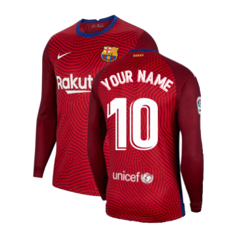 2020-2021 Barcelona Away Goalkeeper Shirt (Red) (Your Name)