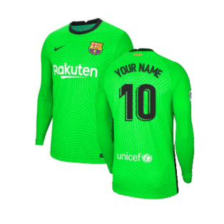 2020-2021 Barcelona Home Goalkeeper Shirt (Green) - Kids (Your Name)