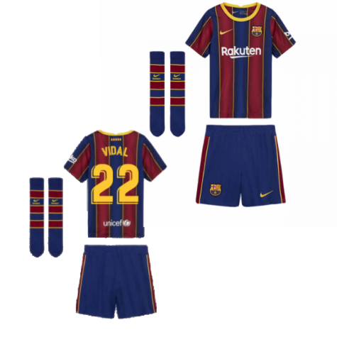 2020-2021 Barcelona Home Nike Little Boys Mini Kit (VIDAL 22)
