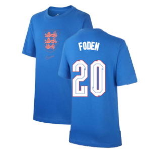 2020-2021 England Nike Evergreen Crest Tee (Blue) - Kids (Foden 20)