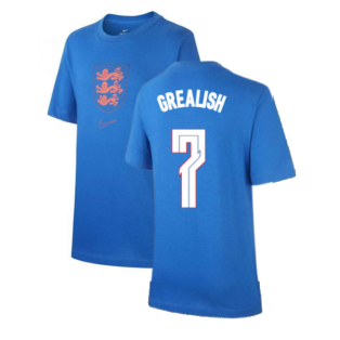 2020-2021 England Nike Evergreen Crest Tee (Blue) - Kids (Grealish 7)