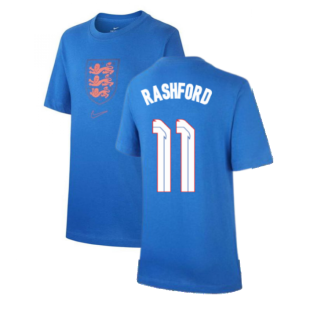 2020-2021 England Nike Evergreen Crest Tee (Blue) - Kids (Rashford 11)