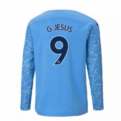 2020-2021 Manchester City Puma Home Long Sleeve Shirt (Kids) (G JESUS 9)